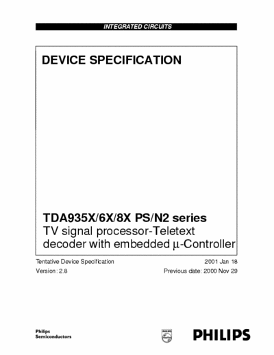 Philips TDA935X/6X/8X PS/N2 TV SIGNAL PROCESSOR-TELETEXT DECODER WITH EMBEDDED U-CONTROLLER